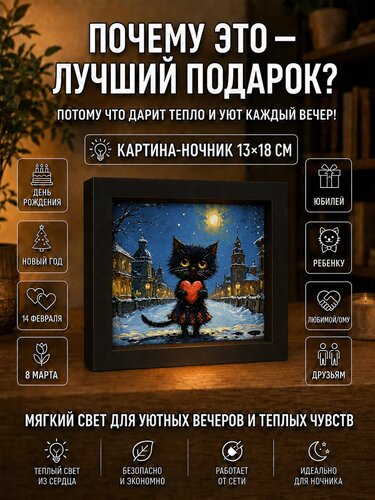 Котик с сердечком в пламени — картина с котиком