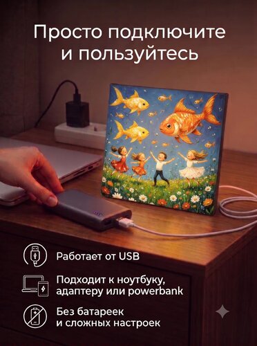 Волшебные золотые рыбки над лугом — картина с золотыми рыбками