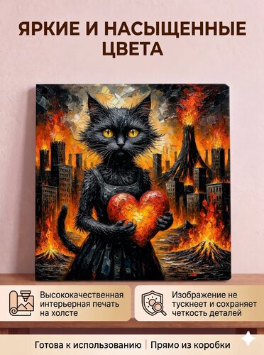 Котик с сердечком в осенней сказке — картина с котиком