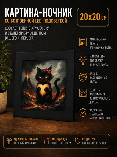 Кошечка с бантиком и сияющим сердечком — картина с котиком