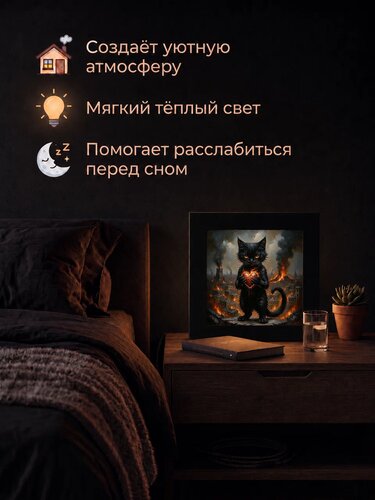 Картина с паспарту «Котик с сердечком среди огней» 30 × 30 см — x3mGift — фото 1 из 1
